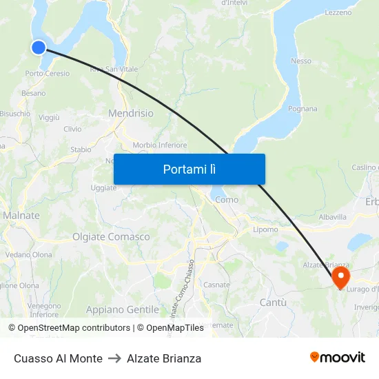Cuasso Al Monte to Alzate Brianza map