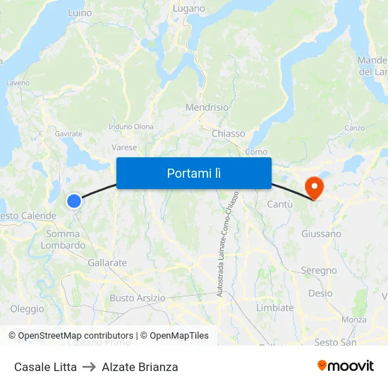 Casale Litta to Alzate Brianza map