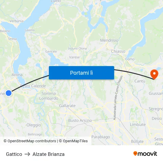 Gattico to Alzate Brianza map