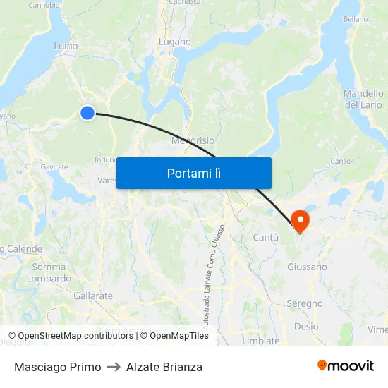 Masciago Primo to Alzate Brianza map