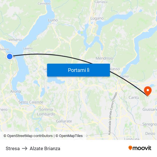 Stresa to Alzate Brianza map