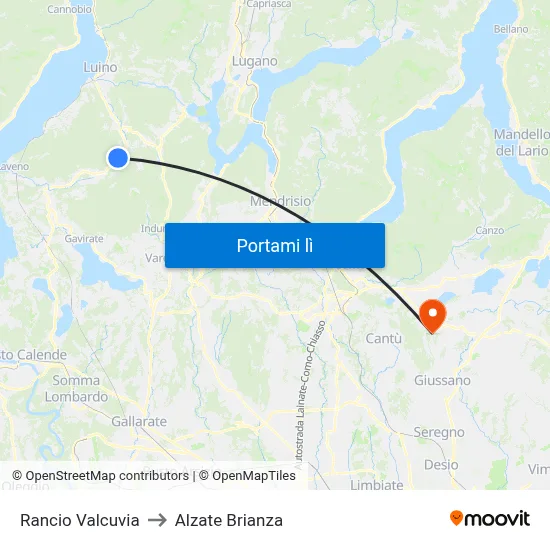 Rancio Valcuvia to Alzate Brianza map