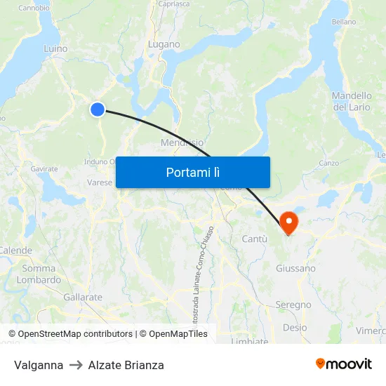 Valganna to Alzate Brianza map