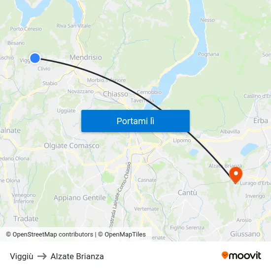 Viggiù to Alzate Brianza map