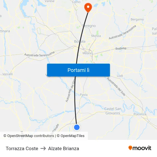 Torrazza Coste to Alzate Brianza map