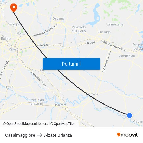 Casalmaggiore to Alzate Brianza map