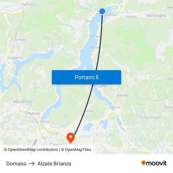 Domaso to Alzate Brianza map