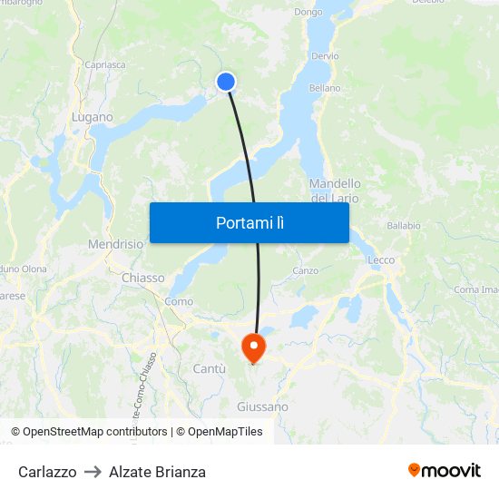 Carlazzo to Alzate Brianza map