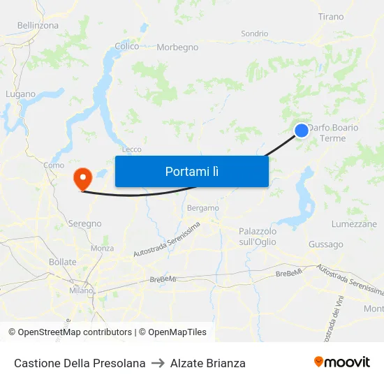 Castione Della Presolana to Alzate Brianza map