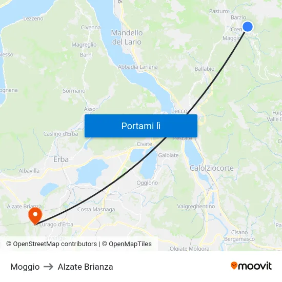 Moggio to Alzate Brianza map