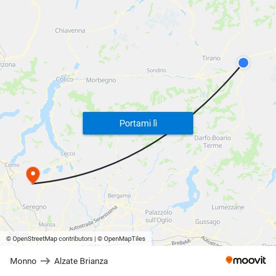 Monno to Alzate Brianza map