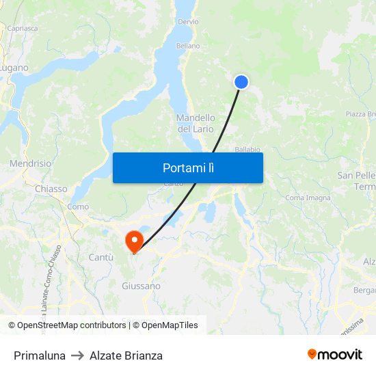 Primaluna to Alzate Brianza map