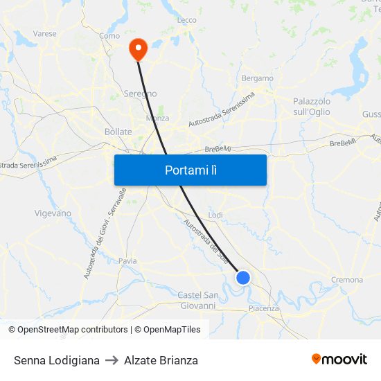 Senna Lodigiana to Alzate Brianza map