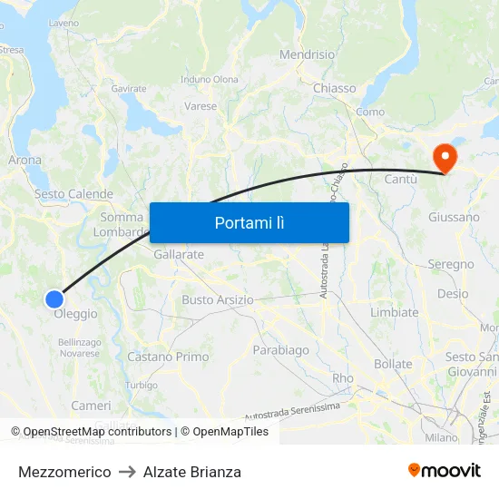 Mezzomerico to Alzate Brianza map