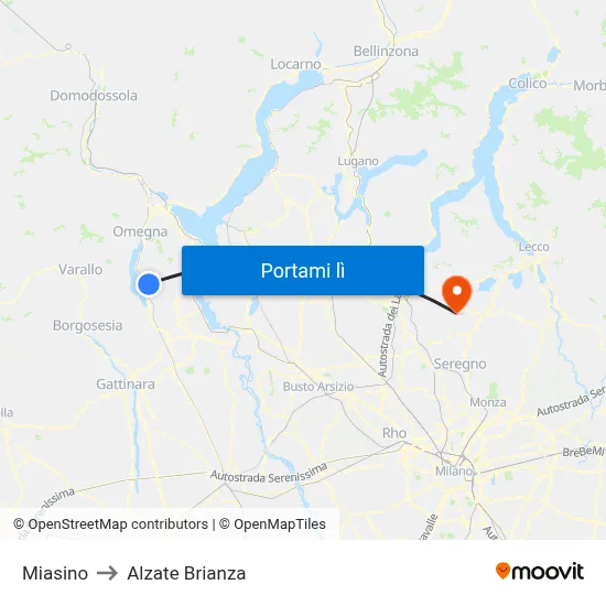 Miasino to Alzate Brianza map