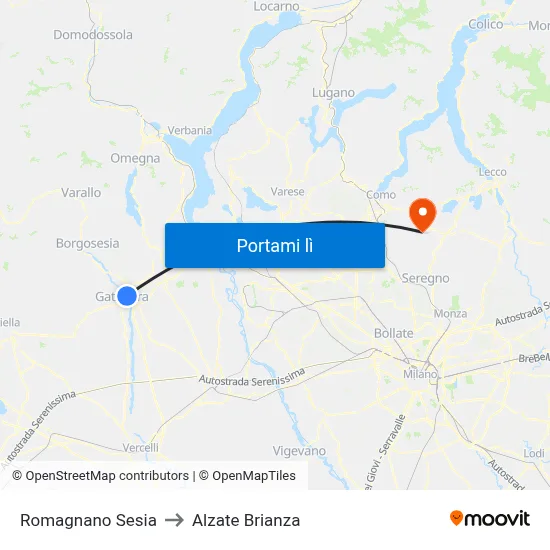 Romagnano Sesia to Alzate Brianza map
