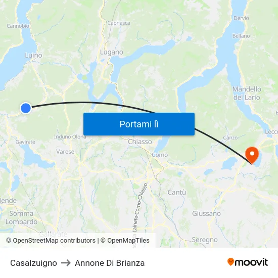Casalzuigno to Annone Di Brianza map