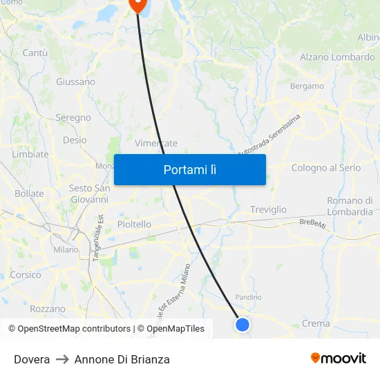 Dovera to Annone Di Brianza map