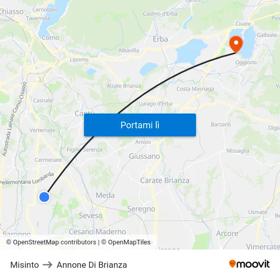 Misinto to Annone Di Brianza map