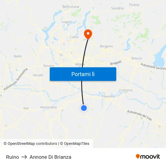 Ruino to Annone Di Brianza map