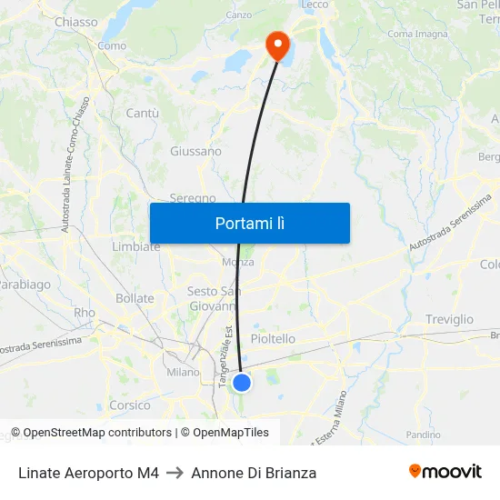 Linate Aeroporto M4 to Annone Di Brianza map