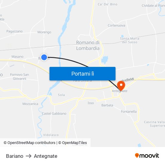 Bariano to Antegnate map