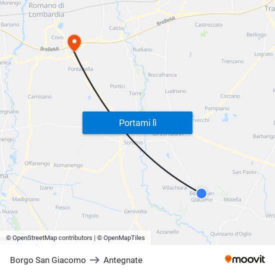 Borgo San Giacomo to Antegnate map