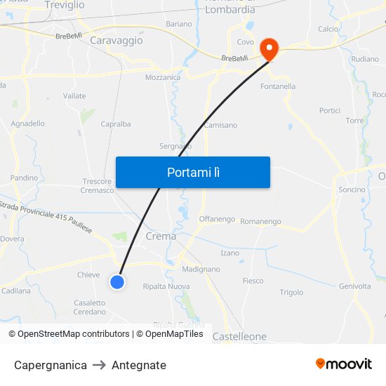 Capergnanica to Antegnate map