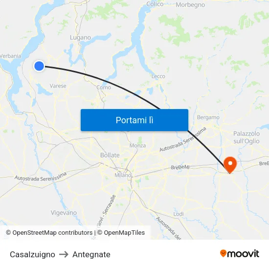 Casalzuigno to Antegnate map