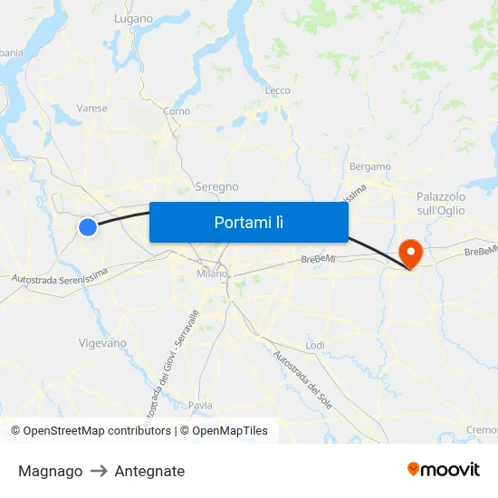 Magnago to Antegnate map