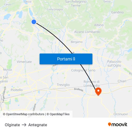 Olginate to Antegnate map