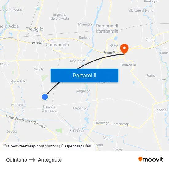 Quintano to Antegnate map