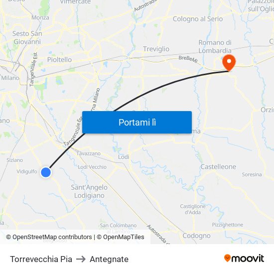 Torrevecchia Pia to Antegnate map