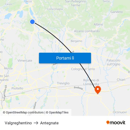 Valgreghentino to Antegnate map