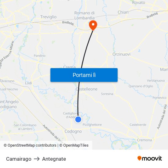Camairago to Antegnate map