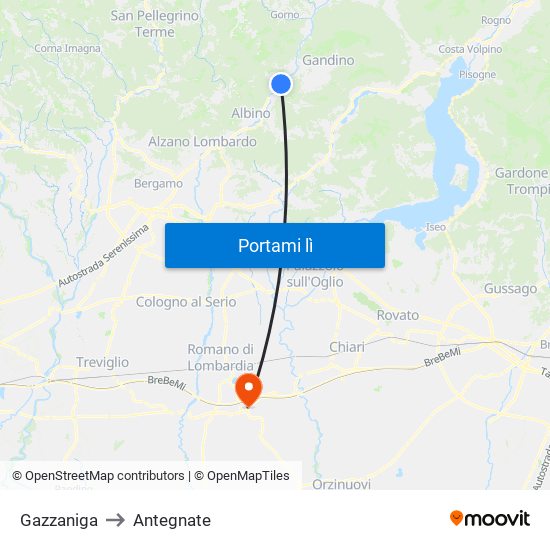Gazzaniga to Antegnate map
