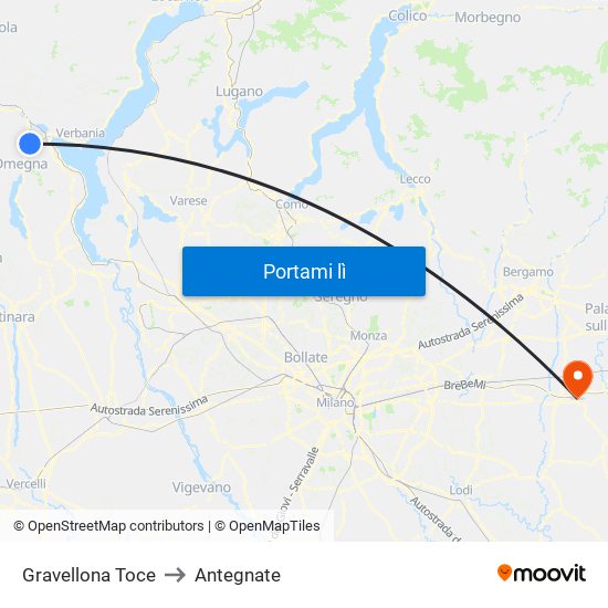 Gravellona Toce to Antegnate map