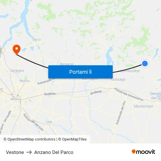 Vestone to Anzano Del Parco map