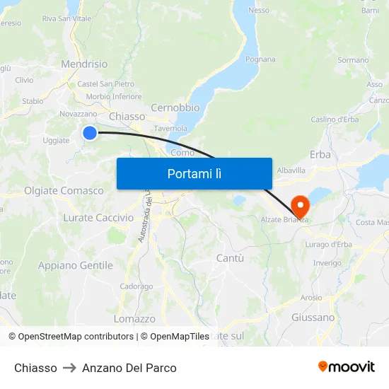 Chiasso to Anzano Del Parco map