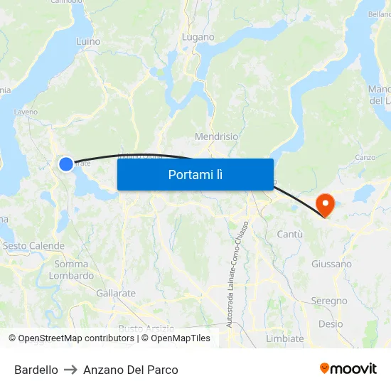 Bardello to Anzano Del Parco map