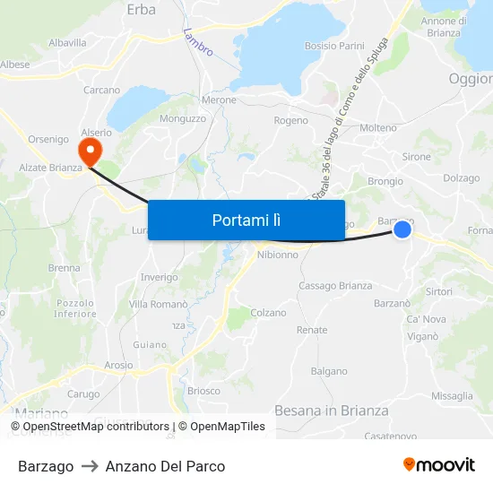 Barzago to Anzano Del Parco map