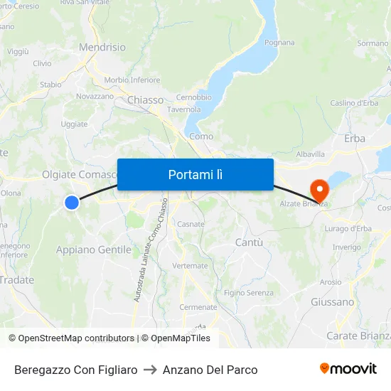 Beregazzo Con Figliaro to Anzano Del Parco map