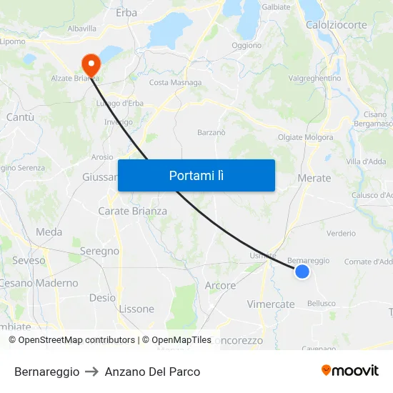 Bernareggio to Anzano Del Parco map