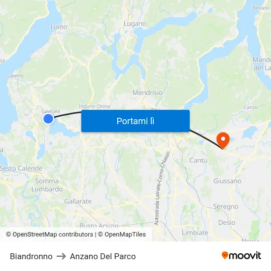 Biandronno to Anzano Del Parco map