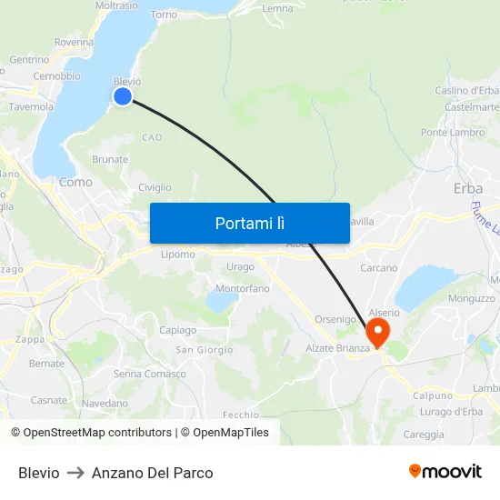 Blevio to Anzano Del Parco map