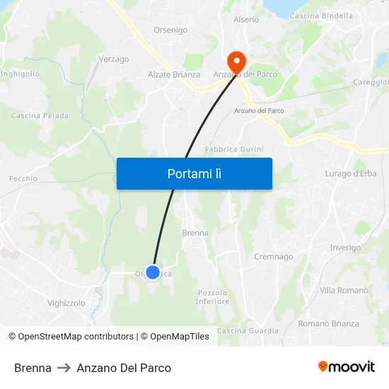 Brenna to Anzano Del Parco map