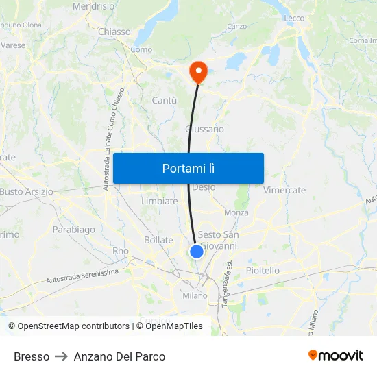 Bresso to Anzano Del Parco map