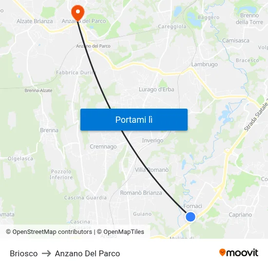 Briosco to Anzano Del Parco map