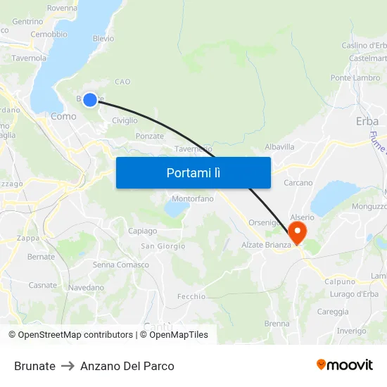 Brunate to Anzano Del Parco map