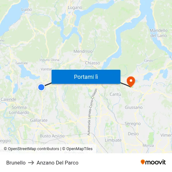 Brunello to Anzano Del Parco map